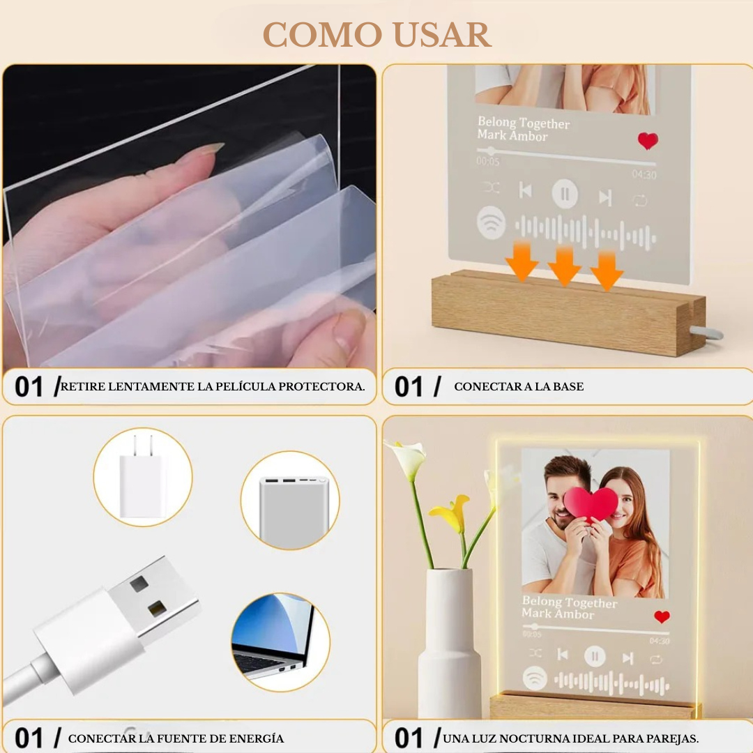 Placa Acrílica Personalizada con Foto y Música Spotify – Luz LED Nocturna | Regalo Premium