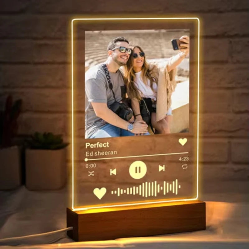 Placa Acrílica Personalizada con Foto y Música Spotify – Luz LED Nocturna | Regalo Premium