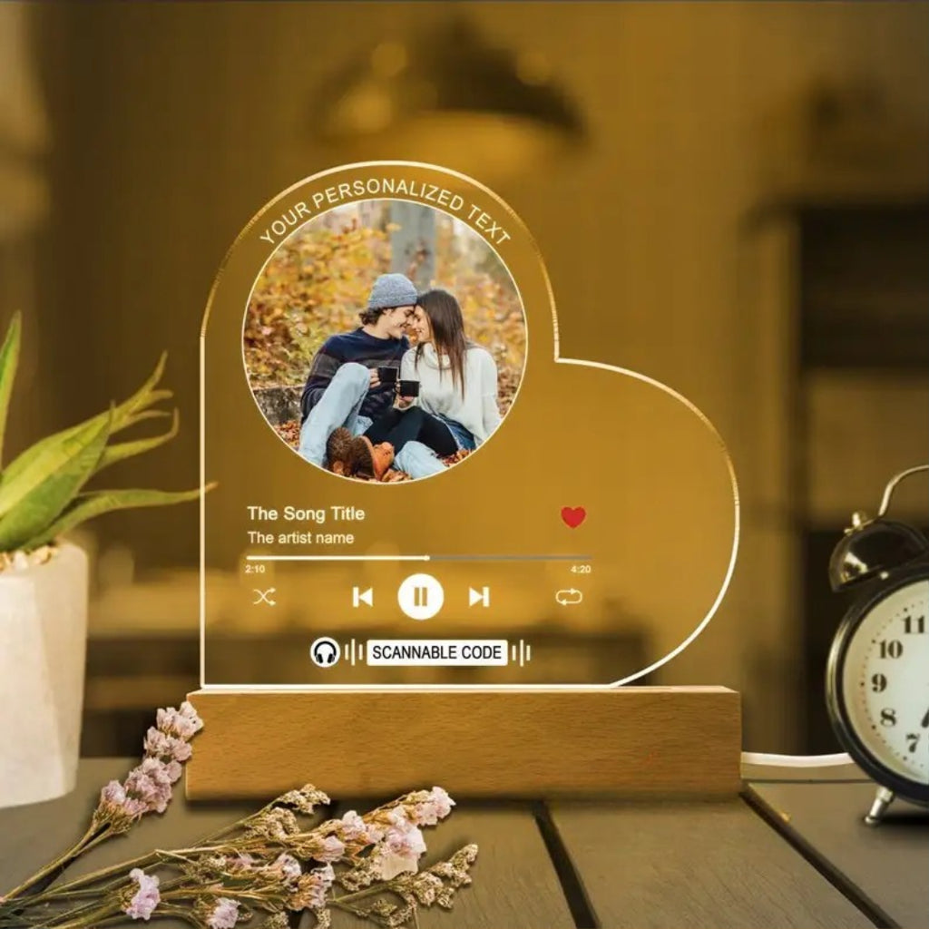 Placa Acrílica Personalizada con Foto y Música Spotify – Luz LED Nocturna | Regalo Premium