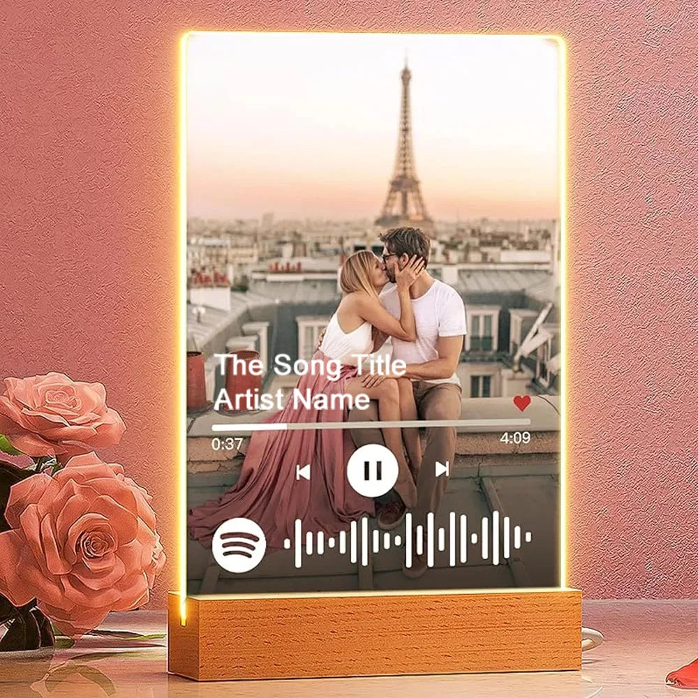 Placa Acrílica Personalizada con Foto y Música Spotify – Luz LED Nocturna | Regalo Premium